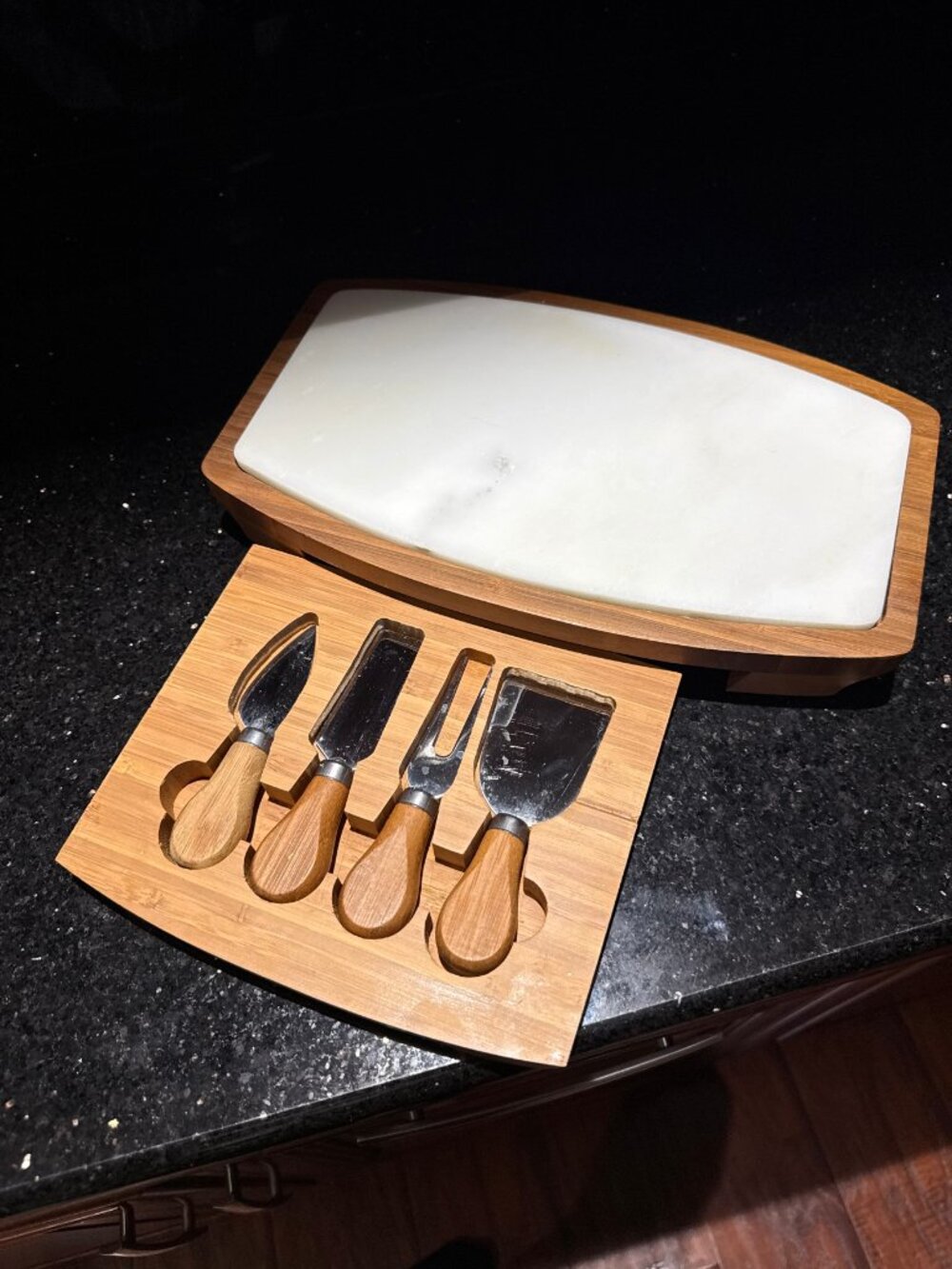 B. Smith Marble & Bamboo Cheese Board Set with 4 Cheese Tools